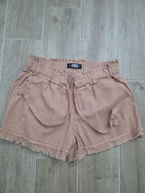Rewash Peach High-Waist Drawstring Linen-Blend Shorts